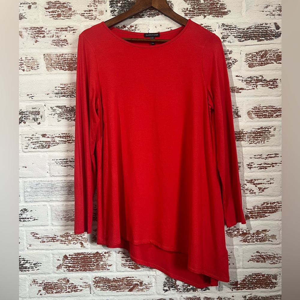 Eileen Fisher Tunic Top Asymmetrical Jersey Viscose Red Holiday Valentines Sz M